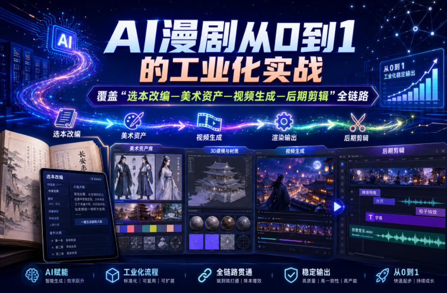 AI漫剧从0到1的工业化实战,覆盖“选本改编—美术资产—视频生成—后期剪辑”全链路(更新6月)-资源共享