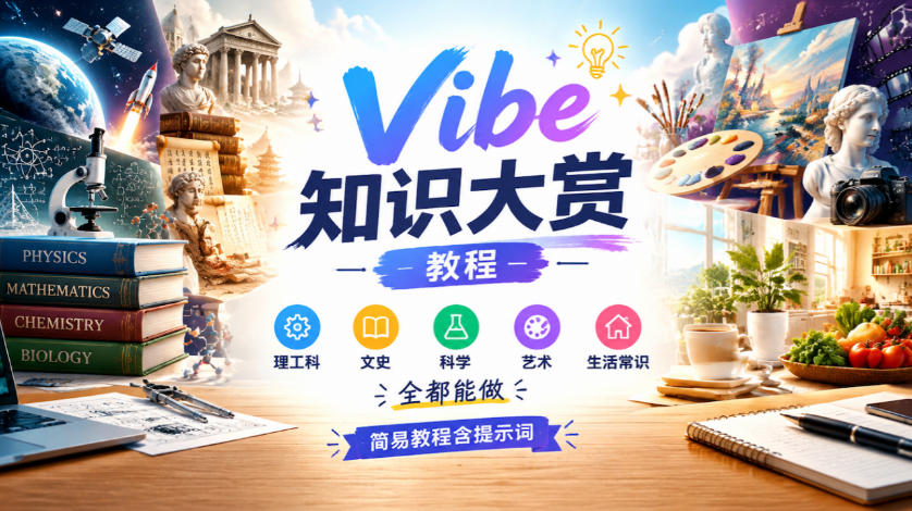 Vibe知识大赏教程，理工科、文史、科学、艺术、生活常识全都能做，简易教程含提示词-资源共享