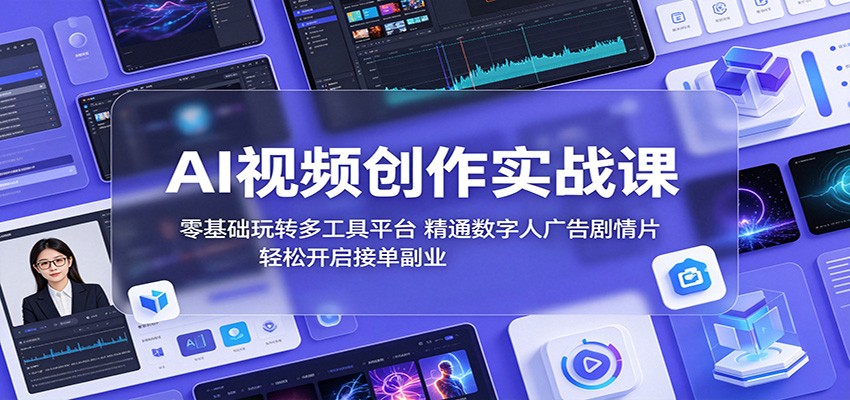 AI视频创作实战课：零基础玩转多工具平台，精通数字人广告、剧情片，轻松开启接单副业-资源共享