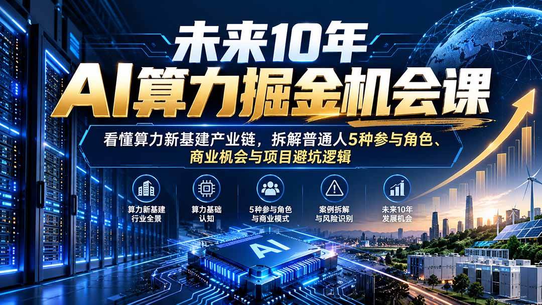 (20825期)未来10年AI算力掘金机会课:看懂算力新基建产业链,拆解普通人5种参与角色、商业机会与项目避坑逻辑-资源共享
