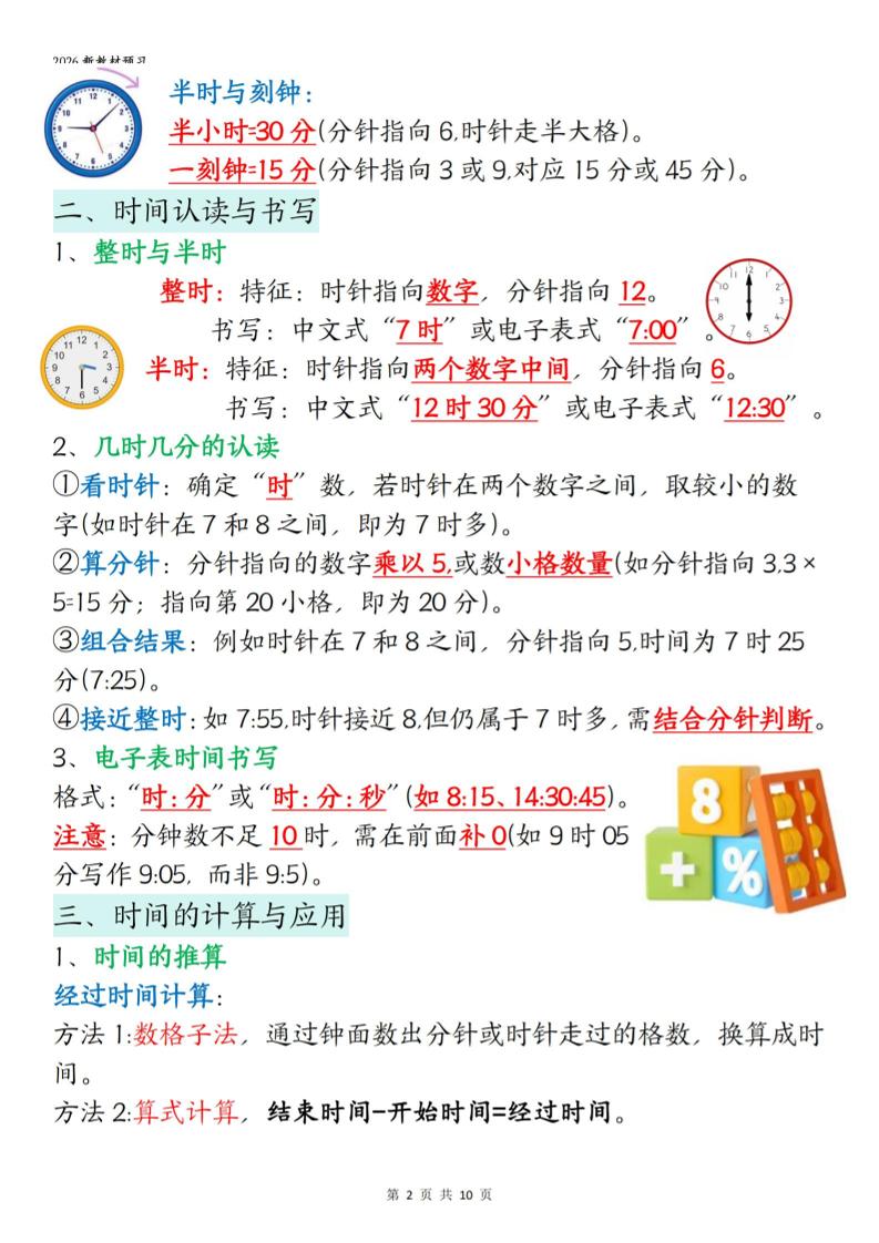 26春二下数学寒假预习知识点汇总10页-资源共享