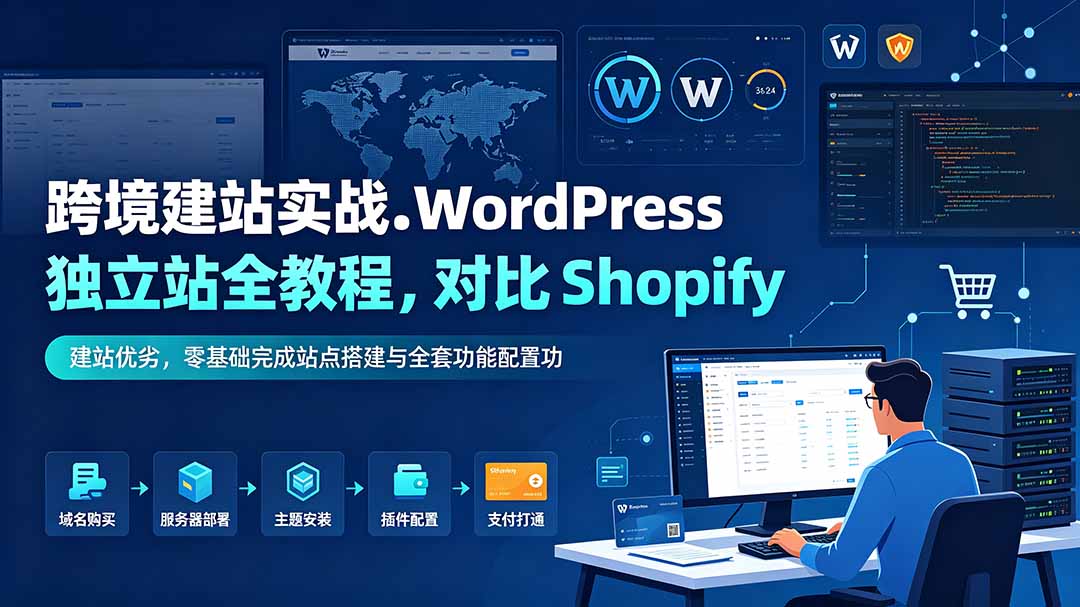 跨境建站实战：WordPress 独立站全教程，对比 Shopify 建站优劣，零基础完成站点搭建与全套功能配置-资源共享