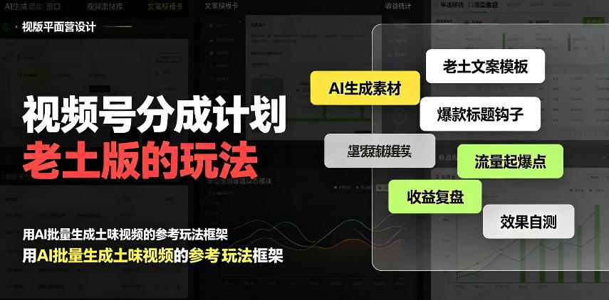 视频号分成计划老土版的玩法，流量爆炸，每天收益300+，纯靠AI生成，越土的玩法，越高级-资源共享