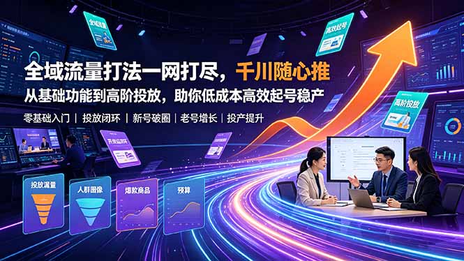全域流量打法一网打尽，千川随心推从基础功能到高阶投放，助你低成本高效起号稳产-资源共享