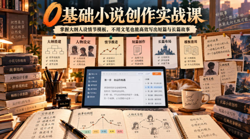 0基础小说创作实战课｜掌握大纲人设情节模板，不用文笔也能高效写出短篇与长篇故事-资源共享
