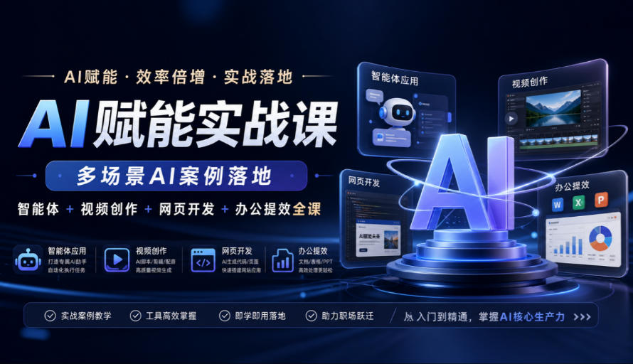 AI赋能实战课，多场景AI案例落地，智能体+视频创作+网页开发+办公提效全课-资源共享