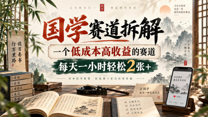 国学赛道拆解，一个低成本高收益的赛道，每天一小时轻松2张+-资源共享