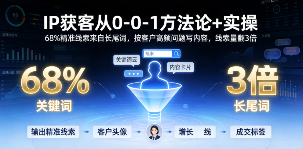 IP获客从0-1方法论+实操,68%精准线索来自长尾词,按客户高频问题写内容,线索量翻3倍-资源共享