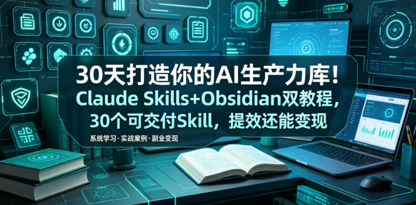 30天打造你的AI生产力库！Claude Skills+Obsidian 双教程，30 个可交付 Skill，提效还能变现-资源共享