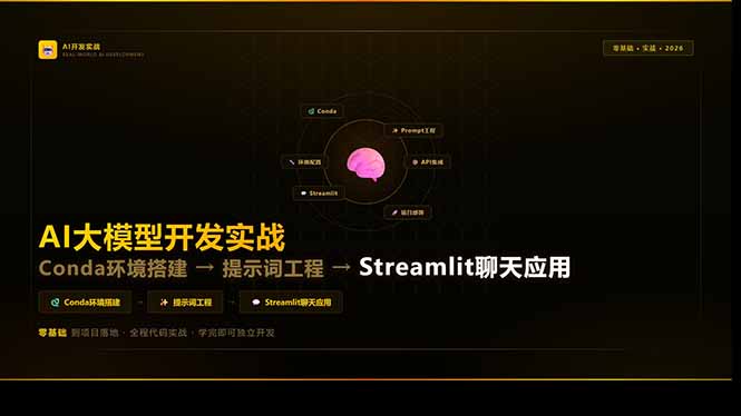AI大模型开发实战：Conda环境搭建→提示词工程→Streamlit聊天应用，零基础到项目落地-资源共享