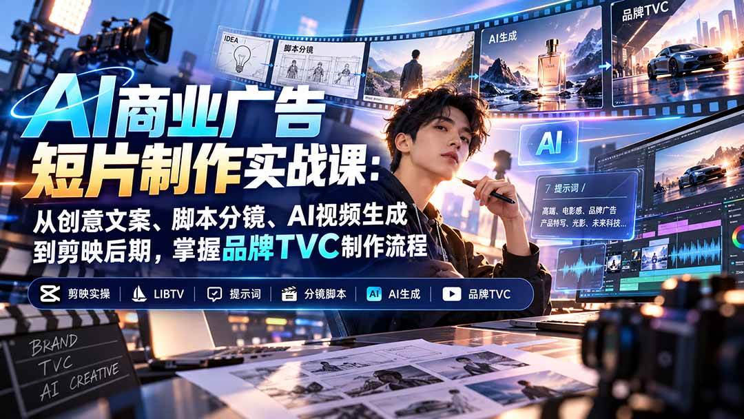 （20863期）AI商业广告短片制作实战课：从创意文案、脚本分镜、AI视频生成到剪映后期，掌握品牌TVC制作流程-资源共享