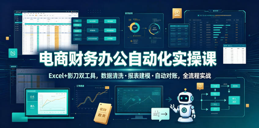电商财务办公自动化实操课，Excel+影刀双工具，数据清洗・报表建模・自动对账，全流程实战-资源共享