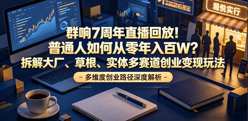 群响7周年直播回放！普通人如何从零年入百W？拆解大厂、草根、实体多赛道创业变现玩法(更新)-资源共享