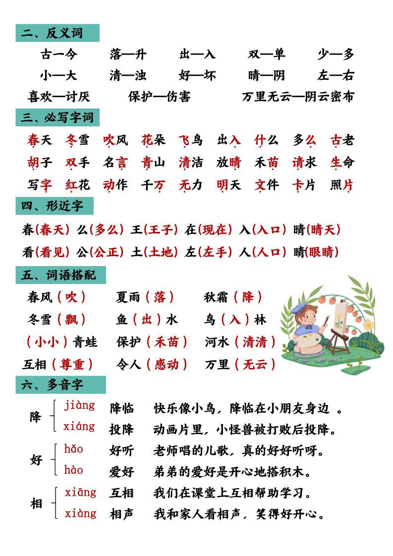 26春一年级下语文期末复习核心考点汇总-资源共享