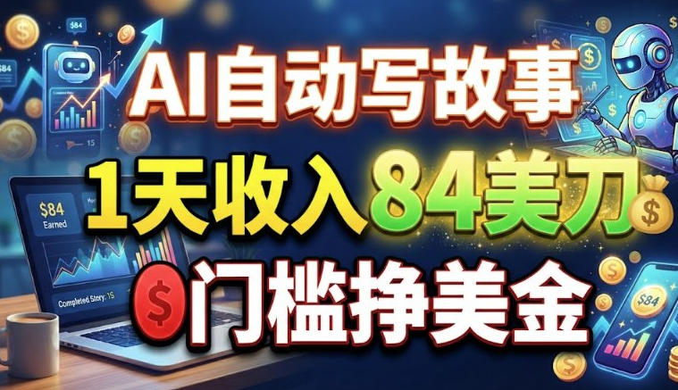 AI自动写故事，1天收入84刀，0门槛挣美刀-资源共享