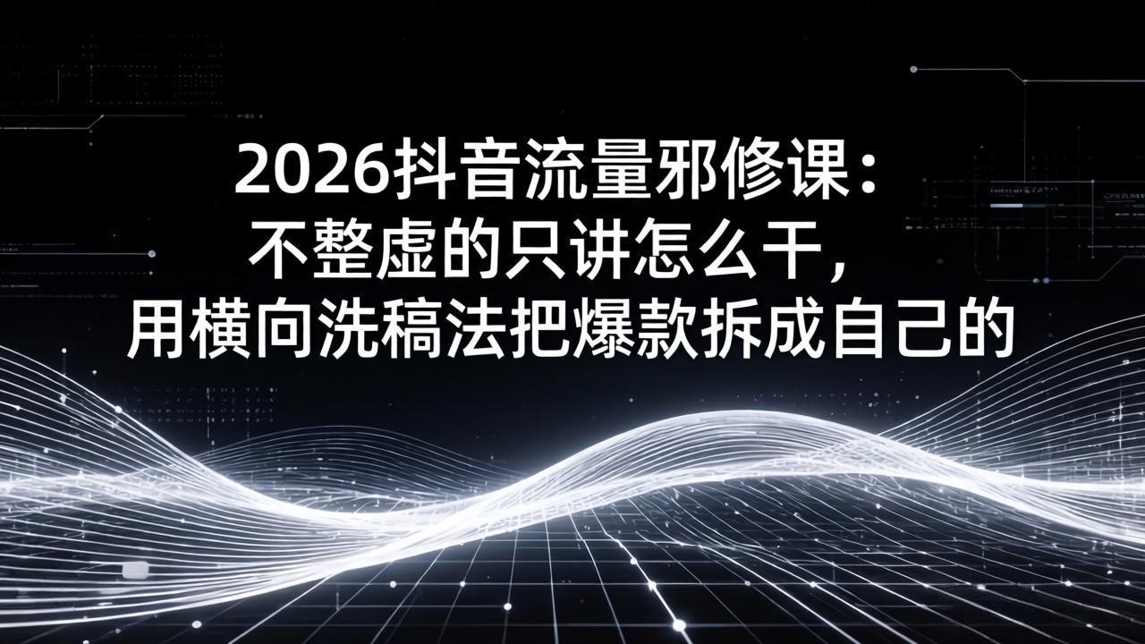 2026抖音流量邪修课：不整虚的只讲怎么干，用横向洗稿法把爆款拆成自己的-资源共享