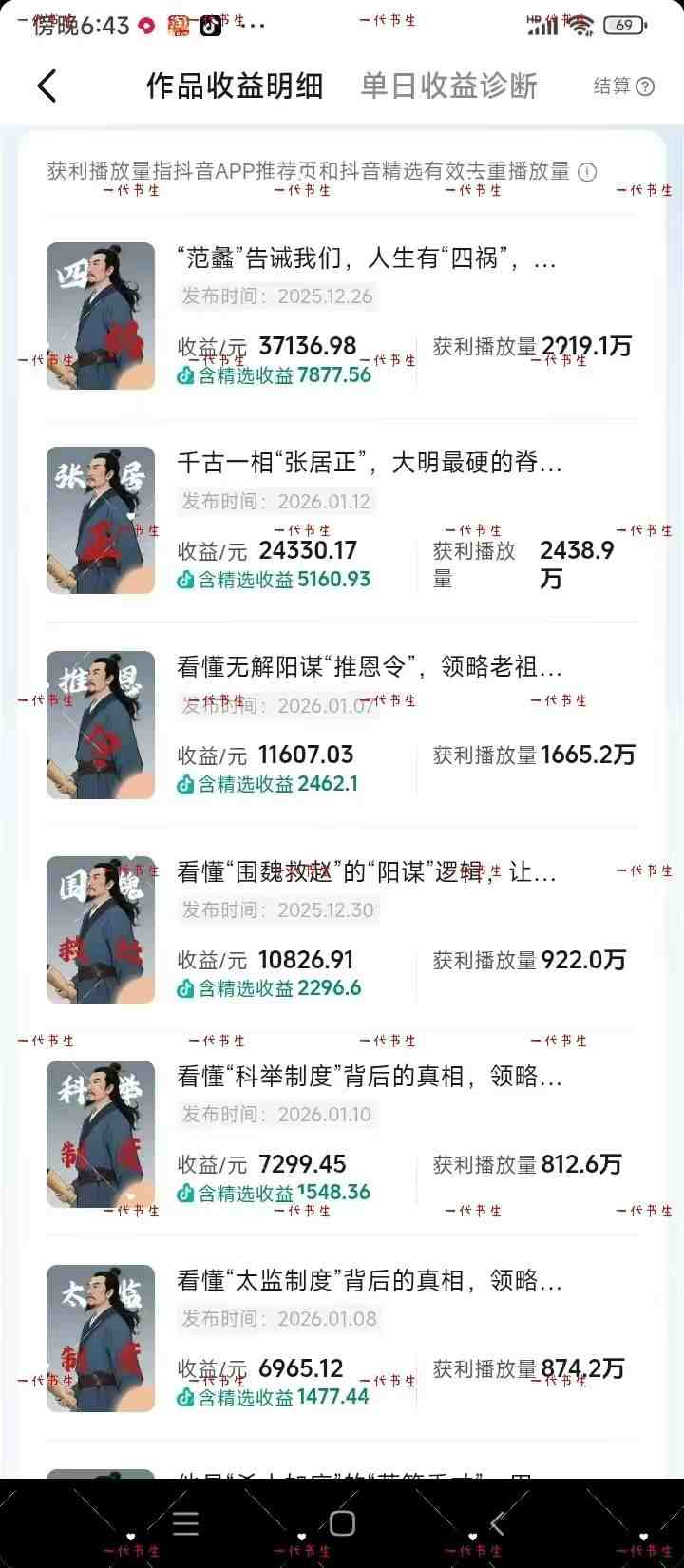 抖音300w粉丝博主的政史类科普视频教学，有大流量扶持，拿伙伴伙伴+精选独家双份收益-资源共享