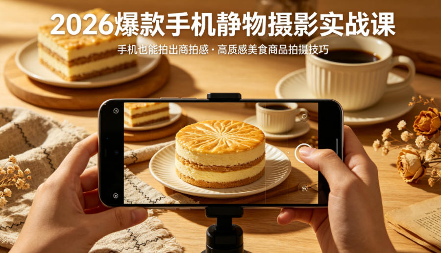 2026爆款手机静物摄影实战课，手机也能拍出商拍感，学会拍出高质感美食商品-资源共享
