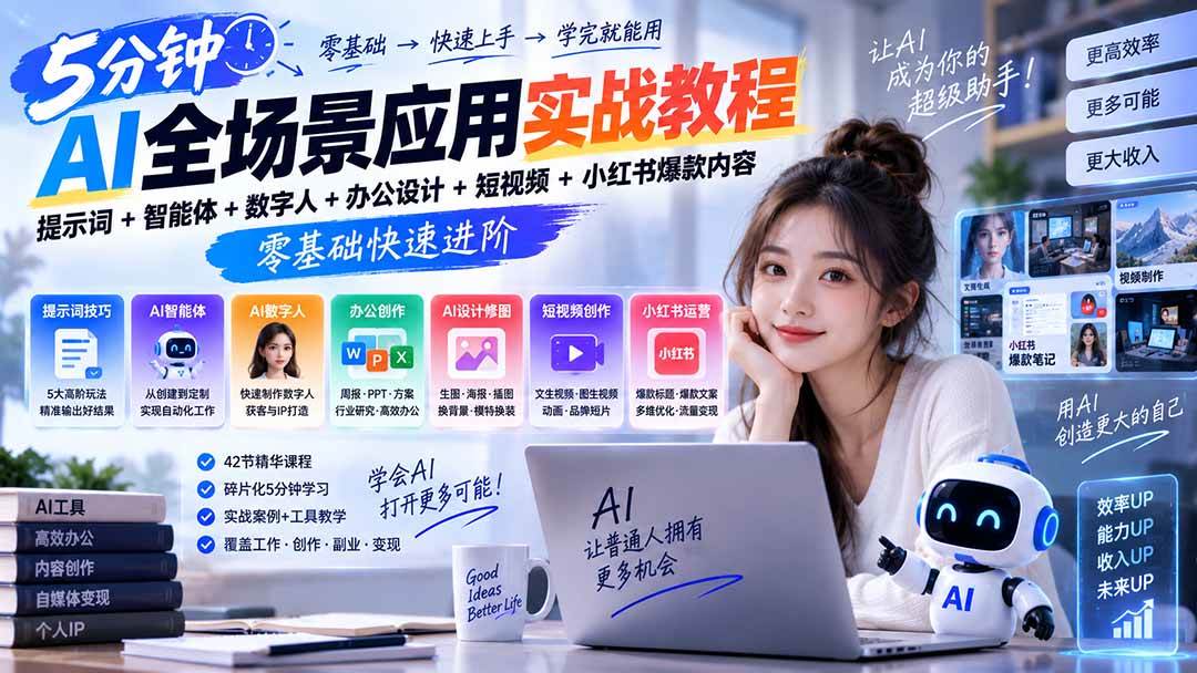 （20493期）AI全场景应用实战教程｜提示词+智能体+数字人+办公设计+短视频+小红书爆款内容，零基础快速进阶-资源共享