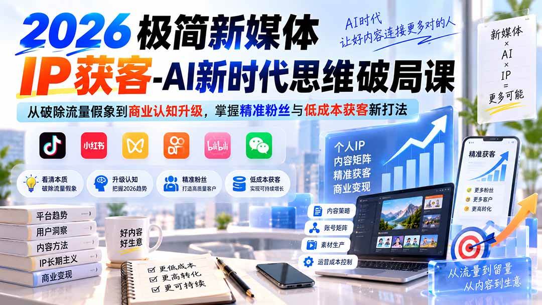 （20272期）2026极简新媒体IP获客-AI新时代思维破局课：从破除流量假象到商业认知升级，掌握精准粉丝与低成本获客新打法-资源共享