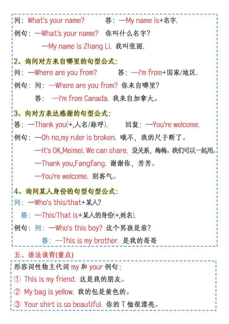 三年级下英语1-6单元知识点《人教版PEP》-资源共享