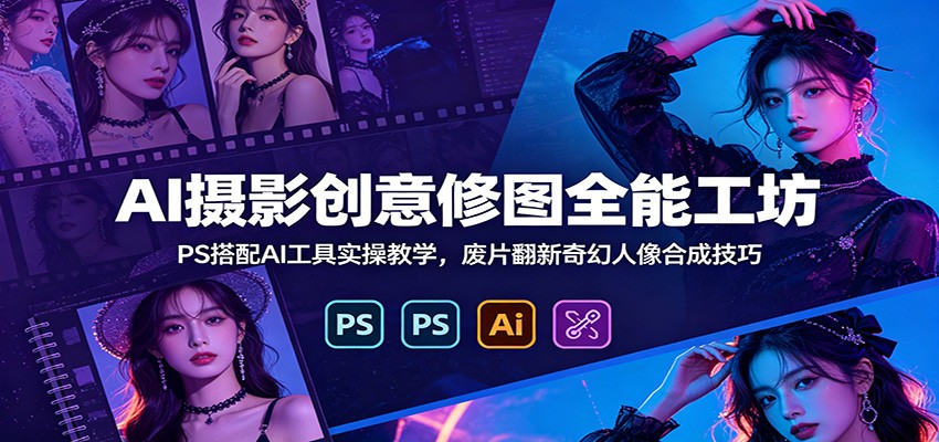 AI摄影创意修图全能工坊：PS搭配AI工具实操教学，废片翻新奇幻人像合成技巧-资源共享