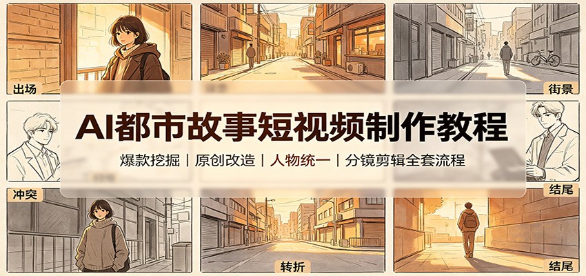 AI都市故事短视频制作教程:爆款挖掘原创改造,人物统一分镜剪辑全套流程-资源共享