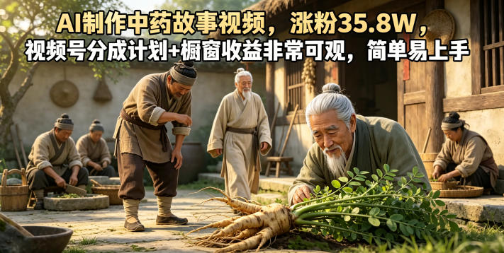 AI制作中药故事视频,涨粉35.8W,视频号分成计划+橱窗收益非常可观,简单易上手-资源共享