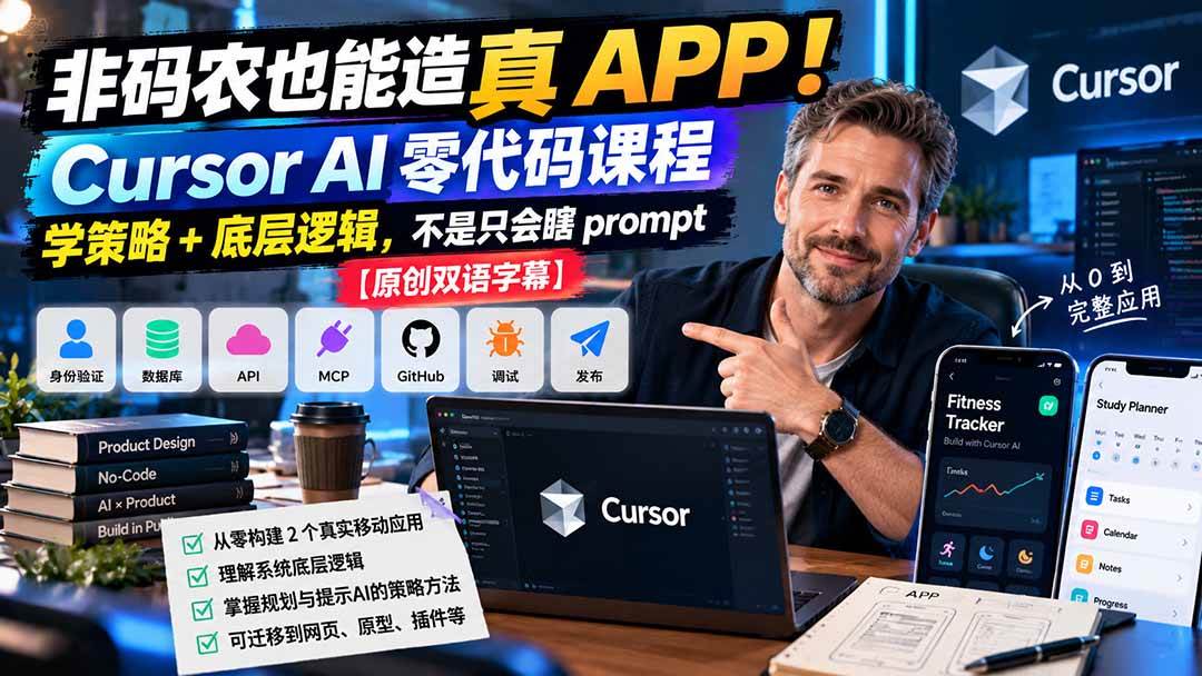 (20810期)非码农也能造真 APP!Cursor AI 零代码课程:学策略 + 底层逻辑,不是只会瞎 prompt【原创双语字幕】-资源共享