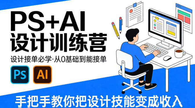 设计接单必学，PS+AI设计训练营，从0基础到能接单，手把手教你把设计技能变成收入-资源共享