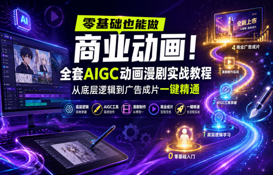零基础也能做商业动画!全套AIGC动画漫剧实战教程,从底层逻辑到广告成片一键精通-资源共享