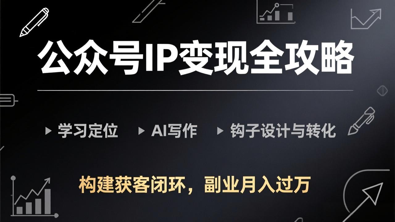 公众号IP变现全攻略-更新，学习定位、AI写作、钩子设计与转化，构建获客闭环，副业月入过万-资源共享