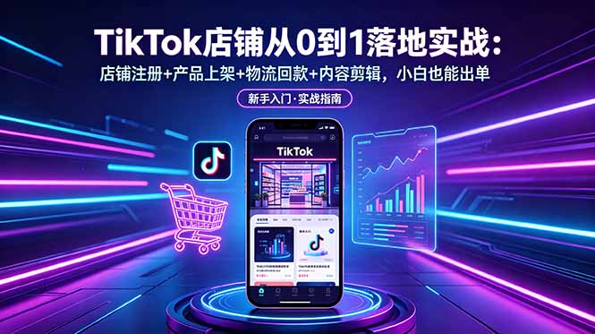 TikTok店铺从0到1落地实战:店铺注册+产品上架+物流回款+内容剪辑,小白也能出单-资源共享