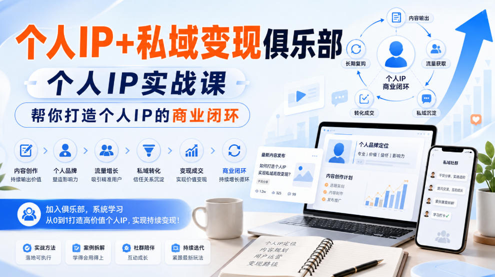 个人IP+私域变现俱乐部，个人IP实战课，帮你打造个人IP的商业闭环-资源共享