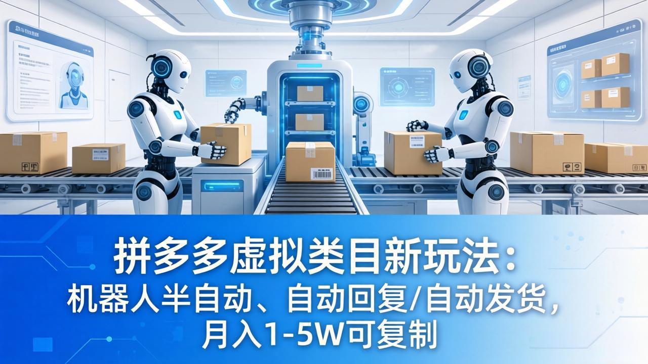 拼多多虚拟类目新玩法：机器人半自动、自动回复 /自动发货，月入 1-5W 可复制-资源共享