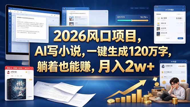 （20653期）2026 风口项目，AI 写小说，一键生成 120 万字，躺着也能赚，月入 2w +-资源共享