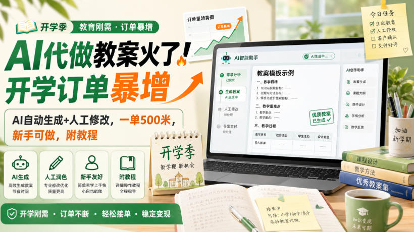 AI代做教案火了!开学订单暴增,AI自动生成+人工修改,一单500米,新手可做,附教程【揭秘】-资源共享
