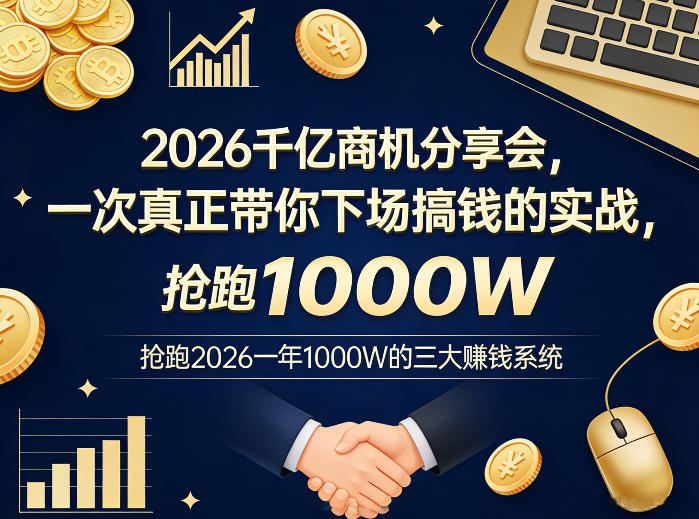 2026千亿商机分享会，一次真正带你下场搞钱的实战，抢跑2026一年1000W的三大賺钱系统-资源共享
