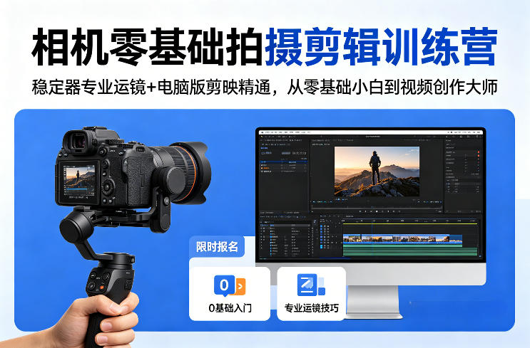 相机零基础拍摄剪辑训练营：稳定器专业运镜+电脑版剪映精通，从零基础小白到视频创作大师-资源共享