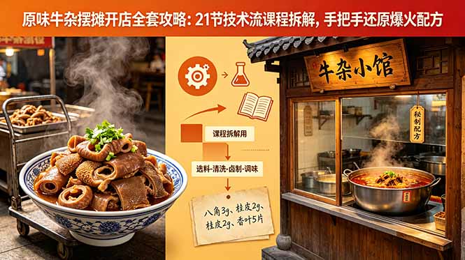 原味牛杂摆摊开店全套攻略:21节技术流课程拆解,手把手还原爆火配方-资源共享