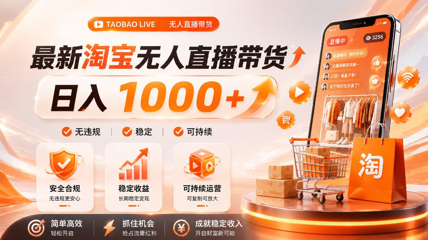 拒绝死工资！淘宝无人直播，让你睡觉都在进账，单设备日入1k+普通人的变现蓝海【揭秘】-资源共享