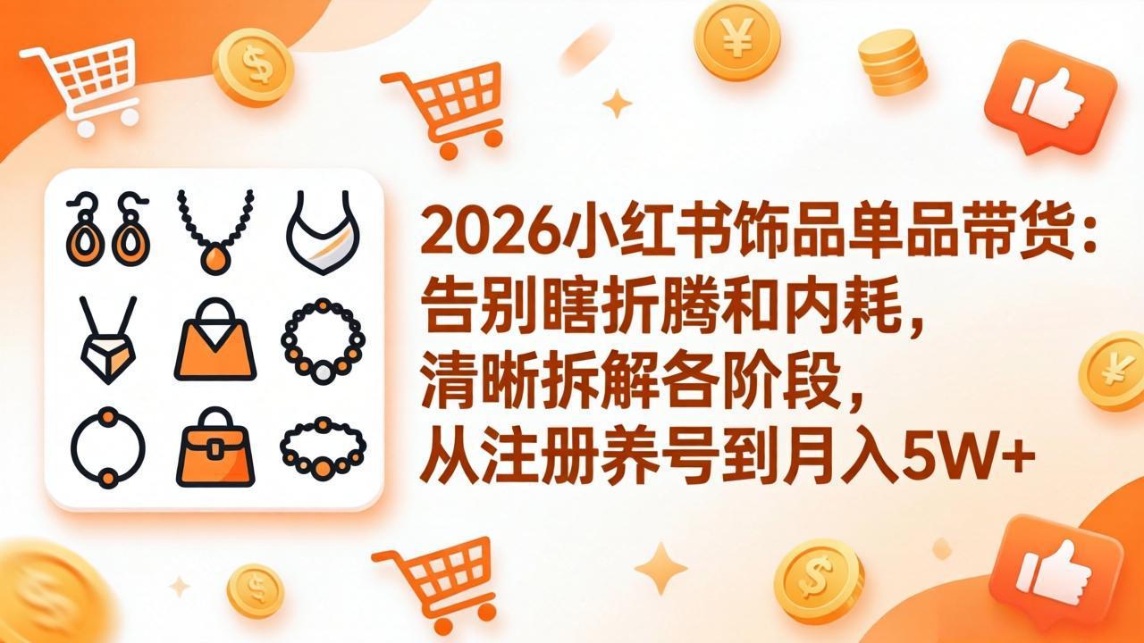 2026小红书饰品单品带货：告别瞎折腾和内耗，清晰拆解各阶段，从注册养号到月入5W+-资源共享