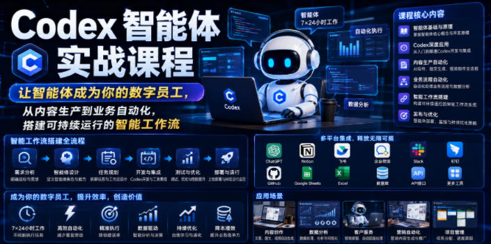 Codex智能体实战课程,让智能体成为你的数字员工,从内容生产到业务自动化,搭建可持续运行的智能工作流-资源共享
