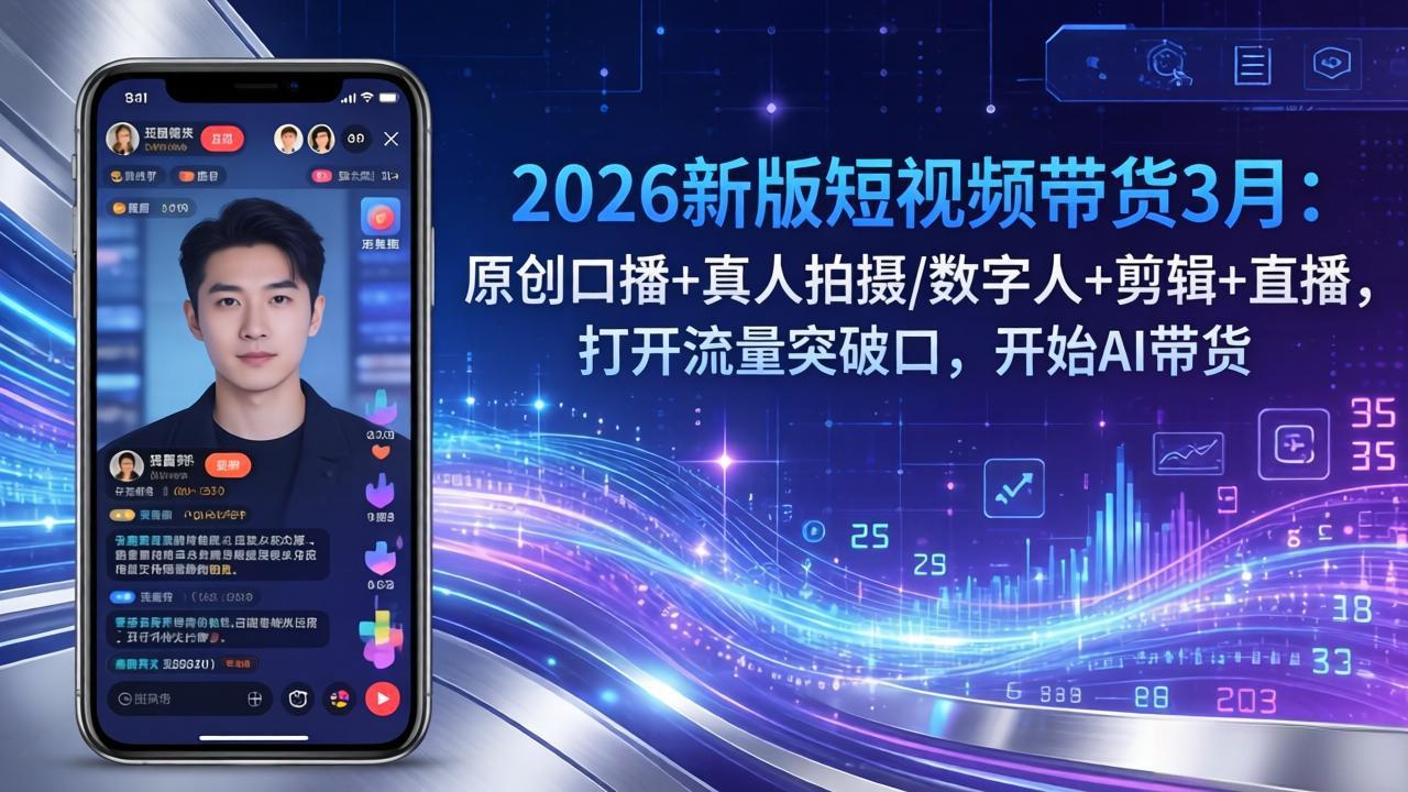 2026新版短视频带货3月：原创口播+真人拍摄/数字人+剪辑+直播，打开流量突破口，开始AI带货-资源共享