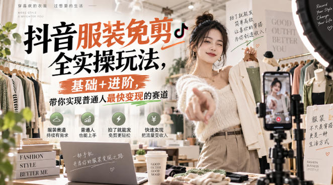 抖音服装免剪全实操玩法,基础+进阶,带你实现普通人最快变现的赛道-资源共享