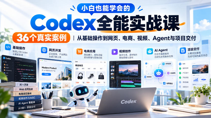 小白也能学会的Codex全能实战课｜36个真实案例，从基础操作到网页、电商、视频、Agent与项目交付-资源共享