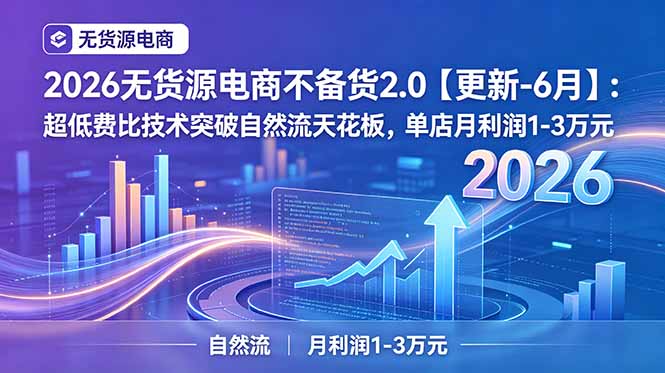 2026无货源电商不备货2.0【更新-6月】:超低费比技术突破自然流天花板,单店月利润1-3万元-资源共享