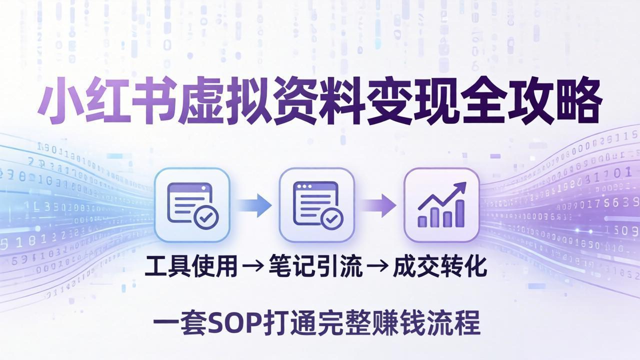 小红书虚拟资料变现全攻略：从工具使用到笔记引流成交，一套 SOP 打通完整赚钱流程-资源共享