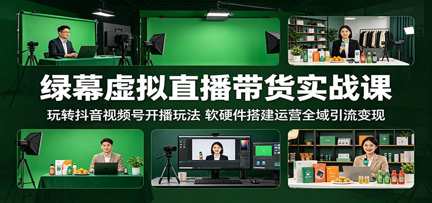 绿幕虚拟直播带货实战课:玩转抖音视频号开播玩法,软硬件搭建运营全域引流变现-资源共享