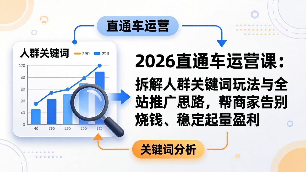 2026直通车运营课:拆解人群关键词玩法与全站推广思路,帮商家告别烧钱、稳定起量盈利-资源共享
